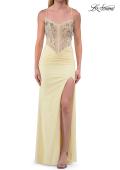 Picture of: Embroidered Corset Gown with Sheer Bodice and High Slit in Pale Yellow, Style: 33783, Detail Picture 15