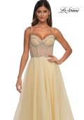 Picture of: Tulle A-line Prom Dress with Rhinestone Detail on Corset Top in Pale Yellow, Style: 32675, Detail Picture 16
