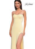 Picture of: Fitted Strapless Dress with Rhinestone Embellished Neckline and Slit in Pale Yellow, Style 32799, Detail Picture 16