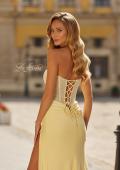 Picture of: Strapless Embellished Corset Gown with High Slit and Lace-Up Back in Pale Yellow, Style: 33355, Detail Picture 16