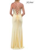 Picture of: Lace Corset Gown with High Slit and Lace-Up Back in Pale Yellow, Style: 33505, Detail Picture 16