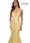 Picture of: Long Mermaid Lace Dress with Back Rhinestone Detail in Pale Yellow, Style: 28355, Detail Picture 17