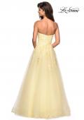 Picture of: Lace Accented Strapless Ball Gown with Pockets in Pale Yellow, Style: 27330, Back Picture