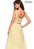 Picture of: Two Piece Floor Length Prom Dress with Lace Detail in Pale Yellow, Style: 27489, Back Picture
