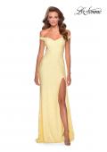 Picture of: Beaded Lace Prom Dress with Off the Shoulder Detail in Pale Yellow, Style: 28301, Back Picture