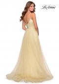 Picture of: Tulle A-line Dress with Patterned Rhinestone Bodice in Pale Yellow, Style: 28511, Back Picture