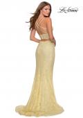 Picture of: Two Piece Lace Dress with Sheer Top and Rhinestones in Pale Yellow, Style: 28590, Back Picture