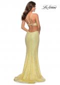 Picture of: Lace Stretch Sequin Dress with Side Cut Outs in Pale Yellow, Style: 28983, Back Picture