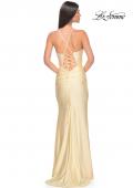 Picture of: Ruched Jersey Prom Dress with Slit in Pale Yellow, Style: 31131, Back Picture