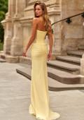 Picture of: Strapless Mesh Evening Gown with Ruching and Sheer Beaded Back in Pale Yellow, Style: 33431, Back Picture