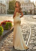 Picture of: Strapless Satin Gown with Fitted Silhouette in Pale Yellow, Style: 33546, Back Picture
