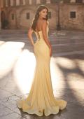 Picture of: Strapless Jersey Mermaid Gown with Ruched Bodice and Lace-Up Back in Pale Yellow, Style: 33864, Back Picture