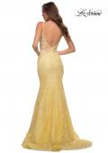 Picture of: Long Mermaid Lace Dress with Back Rhinestone Detail in Pale Yellow, Style: 28355, Detail Picture 18