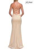 Picture of: Straight Neck Satin Gown with Lace-Up Back in Pale Yellow, Style: 33604, Detail Picture 18