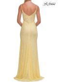 Picture of: Rhinestone Lace Gown with Sheer Bodice and Side Slit in Pale Yellow, Style: 33442, Detail Picture 20