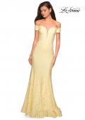 Picture of: Stretch Lace Off the Shoulder Mermaid Prom Dress in Pale Yellow, Style: 27613, Detail Picture 1