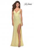Picture of: Sequin Lace Prom Dress with Plunging Neckline in Pale Yellow, Style: 28359, Detail Picture 1