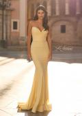 Picture of: Strapless Jersey Mermaid Gown with Ruched Bodice and Lace-Up Back in Pale Yellow, Style: 33864, Detail Picture 1