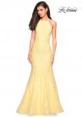 Picture of: Long Lace Prom Dress with High Neckline in Pale Yellow, Style: 27289