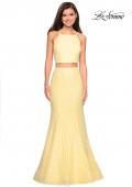 Picture of: Two Piece Stretch Lace Prom Dress with Strappy Back in Pale Yellow, Style: 27452, Detail Picture 2