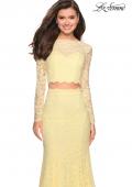 Picture of: Stretch Lace Long Sleeve Two Piece Prom Dress in Pale Yellow, Style: 27601, Detail Picture 2