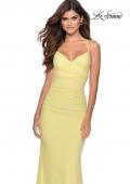 Picture of: Fitted Jersey Long Dress with Lace Up Back in Pale Yellow, Style: 28541, Detail Picture 2