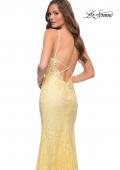 Picture of: Stretch Lace Long Dress with Deep V Neckline in Pale Yellow, Style 29842, Detail Picture 2