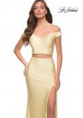 Picture of: Rhinestone Off the Shoulder Jersey Two Piece Prom Dress in Pale Yellow, Style 29951, Detail Picture 2