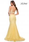 Picture of: Mermaid Two Piece Gown with Deep V and Rhinestones in Pale Yellow, Style 29970, Detail Picture 2