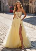 Picture of: Strapless Corset Gown with Tulle Skirt and High Slit in Pale Yellow, Style: 33491, Detail Picture 2
