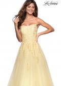 Picture of: Lace Accented Strapless Ball Gown with Pockets in Pale Yellow, Style: 27330, Detail Picture 3