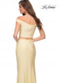 Picture of: Rhinestone Off the Shoulder Jersey Two Piece Prom Dress in Pale Yellow, Style 29951, Detail Picture 3