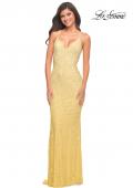 Picture of: Lace Prom Dress with Illusion Embellished Sides in Pale Yellow, Style: 30474, Detail Picture 3