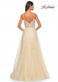 Picture of: A-Line Tulle Gown with Unique Floral and Rhinestone Details in Pale Yellow, Style: 32215, Detail Picture 3