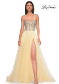 Picture of: Rhinestone Embellished Corset with Lace Up Back and Tulle Skirt in Pale Yellow, Style 32703, Detail Picture 3
