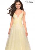 Picture of: A-Line Tulle Ball Gown with Strappy Open Back in Pale Yellow, Style: 27719, Detail Picture 4