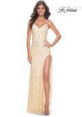 Picture of: Beautiful Prom Dress with Rhinestone and Flower Detail in Pale Yellow, Style: 31993, Detail Picture 4