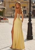 Picture of: Strapless Embellished Corset Gown with High Slit and Lace-Up Back in Pale Yellow, Style: 33355, Detail Picture 4