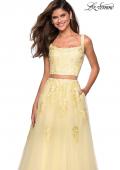 Picture of: Two Piece Floor Length Prom Dress with Lace Detail in Pale Yellow, Style: 27489, Detail Picture 5