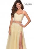 Picture of: Long Two Piece Tulle Gown with Floral Embroidery in Pale Yellow, Style: 28271,, Detail Picture 5