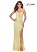 Picture of: Lace Prom Dress with Deep V-Neck and Rhinestones in Pale Yellow, Style: 28556, Detail Picture 5