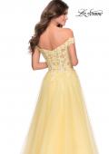 Picture of: Off the Shoulder Tulle Gown with Sheer Floral Bodice in Pale Yellow, Style: 28598, Detail Picture 5