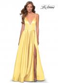 Picture of: V-Neck Satin Prom Dress with Lace Up Back in Pale Yellow, Style: 28628, Detail Picture 5