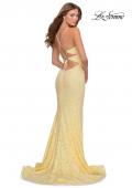 Picture of: Long Stretch Lace Prom Dress with Plunging Neckline in Pale Yellow, Style: 28640, Detail Picture 5