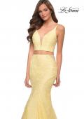 Picture of: Mermaid Two Piece Gown with Deep V and Rhinestones in Pale Yellow, Style 29970, Detail Picture 5