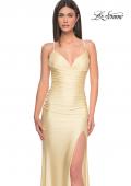 Picture of: Ruched Jersey Prom Dress with Slit in Pale Yellow, Style: 31131, Detail Picture 5