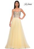 Picture of: Rhinestone Embellished Corset with Lace Up Back and Tulle Skirt in Pale Yellow, Style 32703, Detail Picture 5