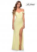Picture of: Off the Shoulder Fully Ruched Floor Length Gown in Pale Yellow, Style: 28389, Detail Picture 6