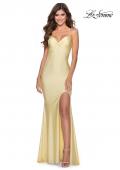 Picture of: Form Fitting Prom Dress with Ruched Bow Bodice in Pale Yellow, Style: 28536, Detail Picture 6