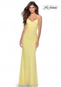 Picture of: Fitted Jersey Long Dress with Lace Up Back in Pale Yellow, Style: 28541, Detail Picture 6